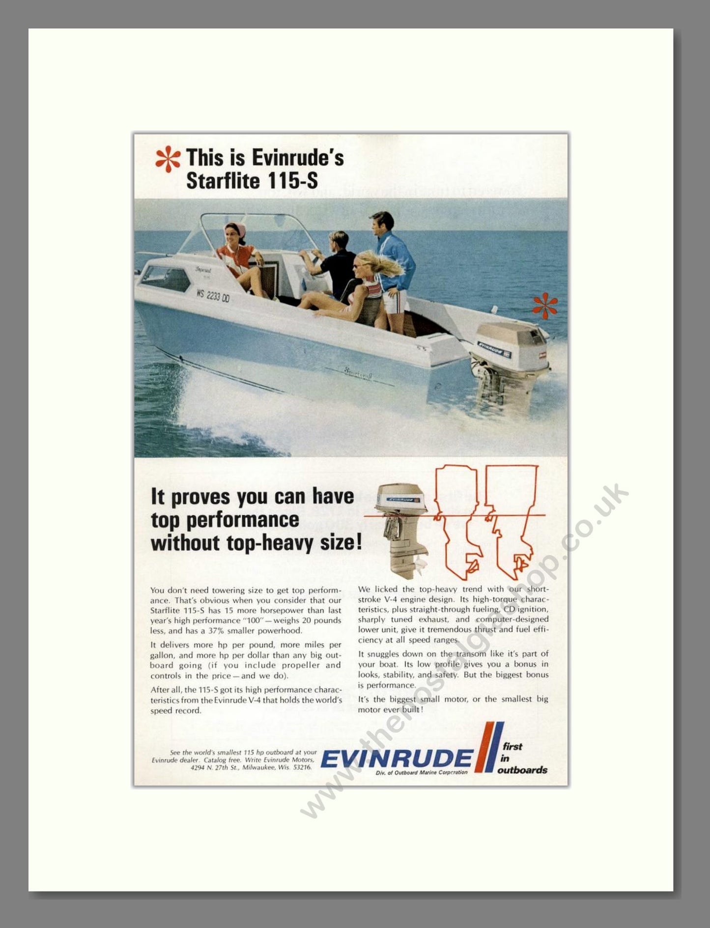 Evinrude - Starflite 115-S Outboard Motor. Vintage Advert 1969 (ref AD68046)