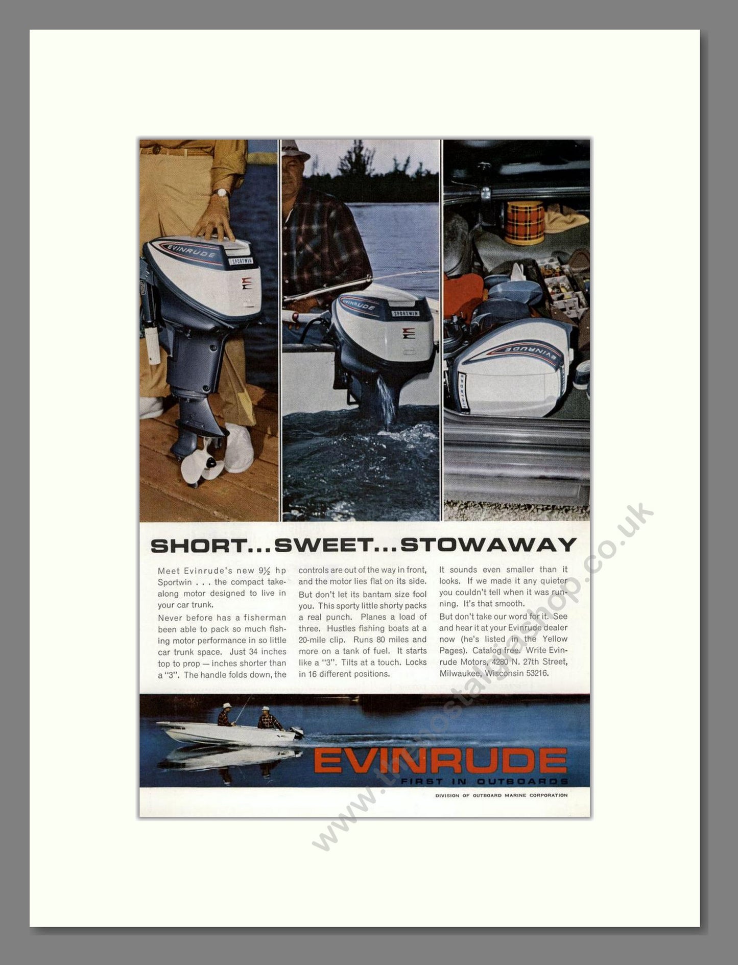 Evinrude - Sportwin Outboard Motor. Vintage Advert 1964 (ref AD68049)