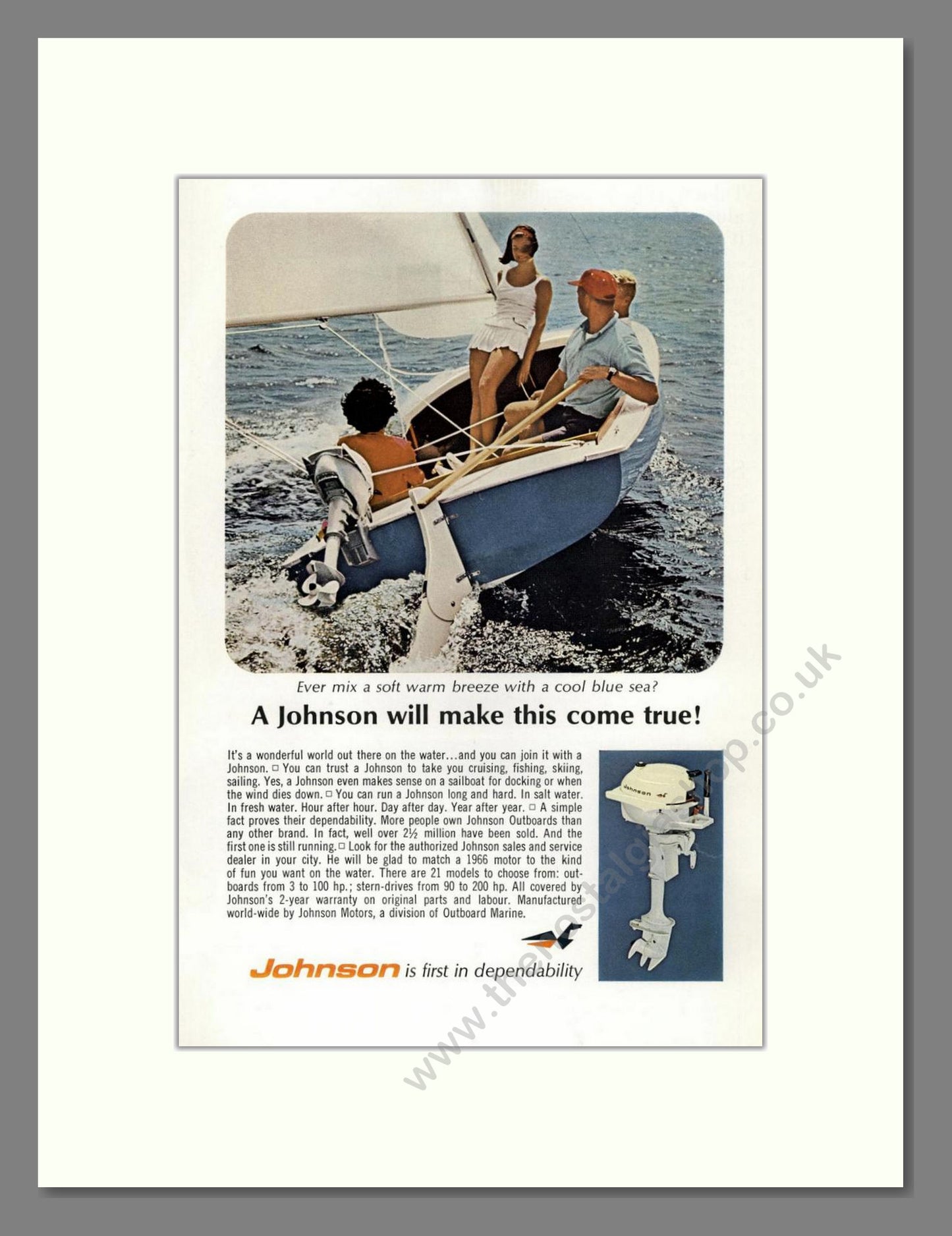 Johnson - Outboard Motors. Vintage Advert 1966 (ref AD68050)