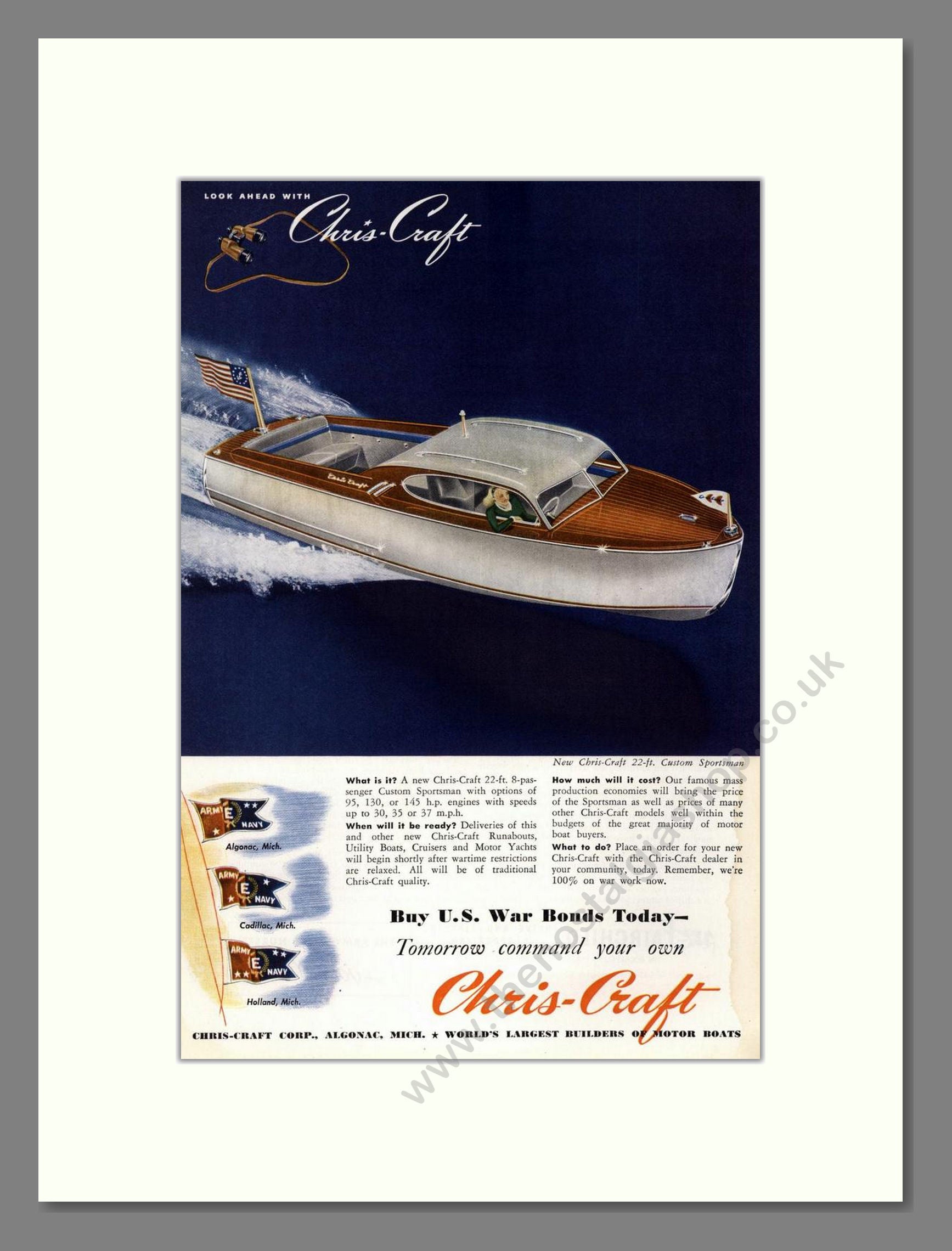 Chris-Craft - US War Bonds. Vintage Advert 1945 (ref AD68054)