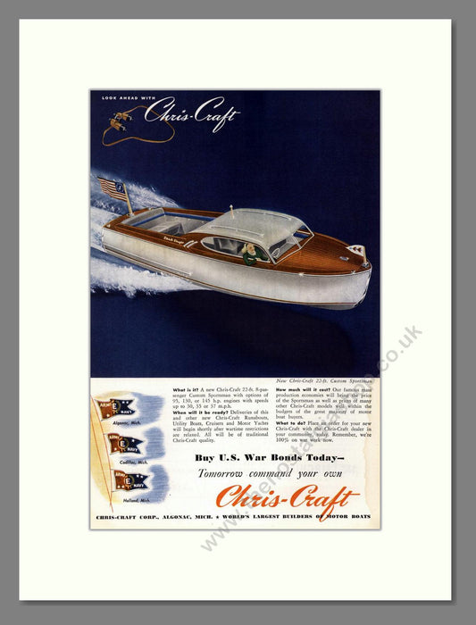 Chris-Craft - US War Bonds. Vintage Advert 1945 (ref AD68054)