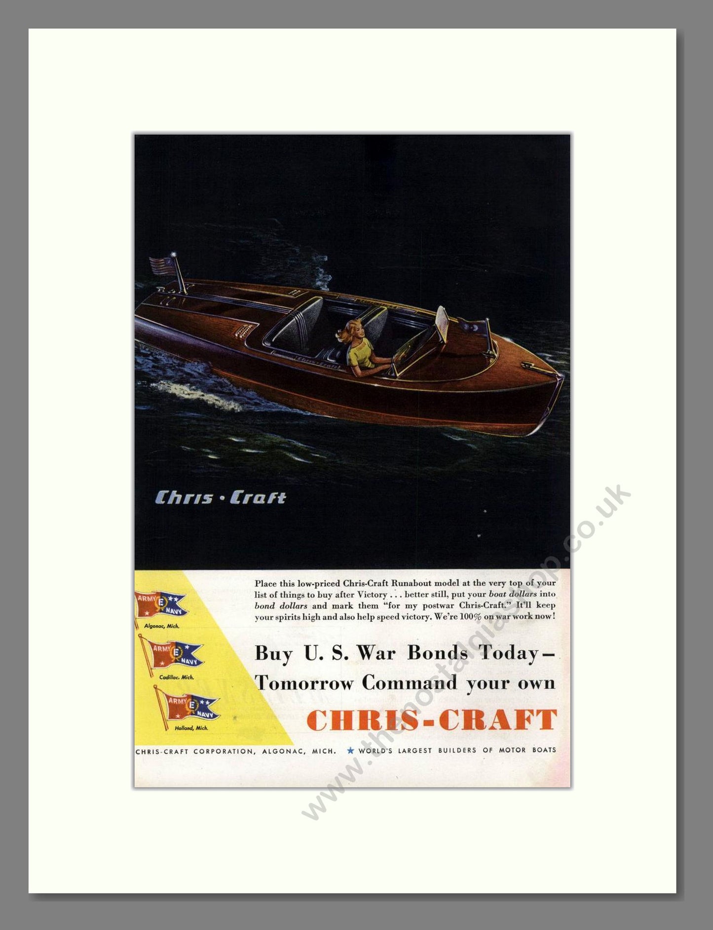 Chris-Craft - US War Bonds. Vintage Advert 1944 (ref AD68055)