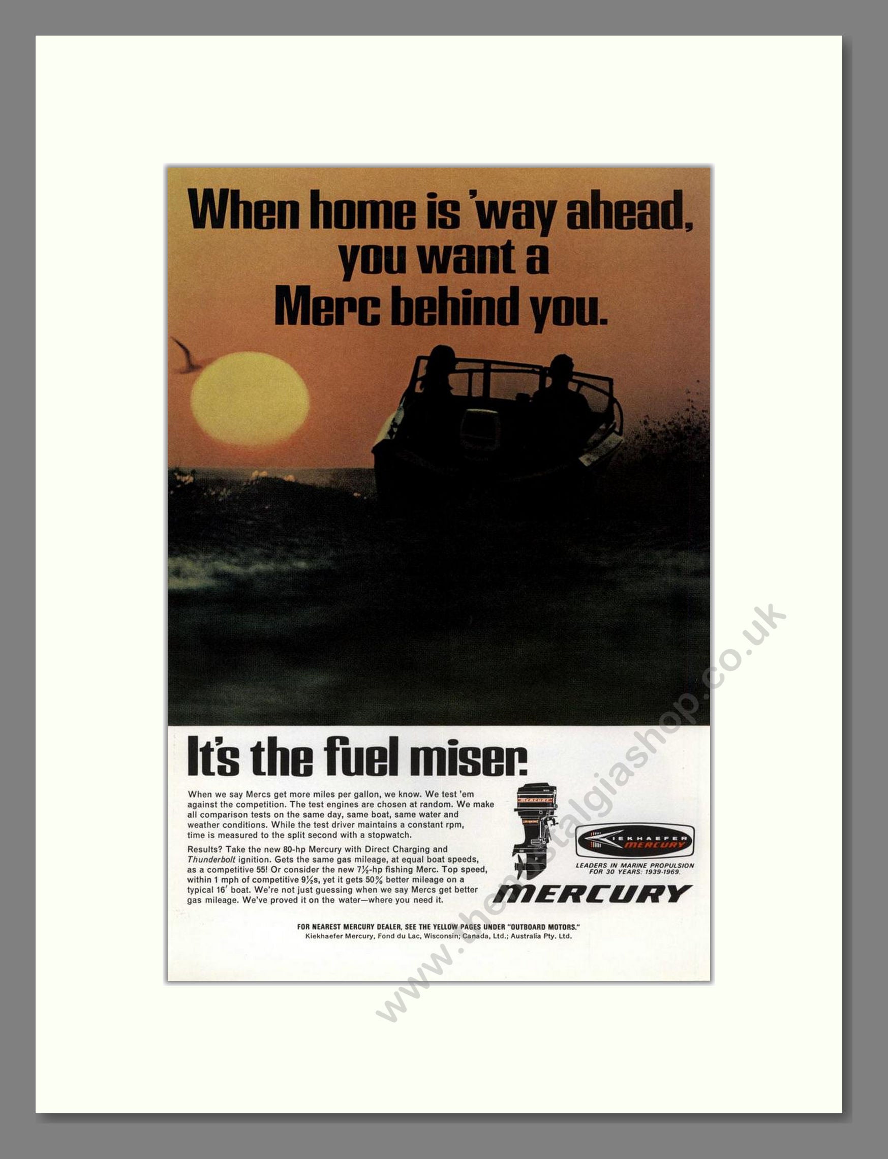 Mercury - 80 HP Outboard Motor. Vintage Advert 1969 (ref AD68056)