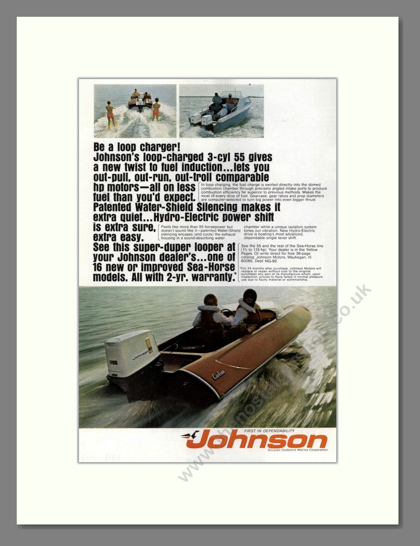 Johnson - 3-Cyl 55 Outboard Motor. Vintage Advert 1969 (ref AD68057)