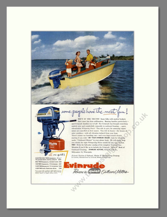 Evinrude - Quiet Outboard Motor. Vintage Advert 1955 (ref AD68065)