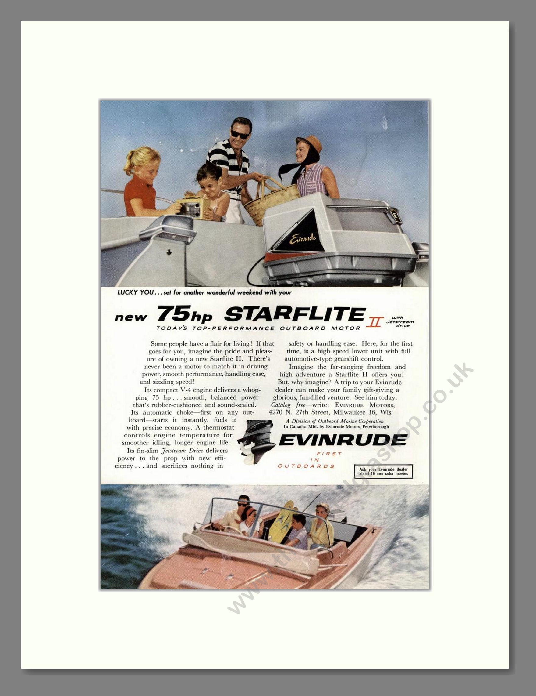 Evinrude - Starflite II Outboard Motor. Vintage Advert 1959 (ref AD68081)