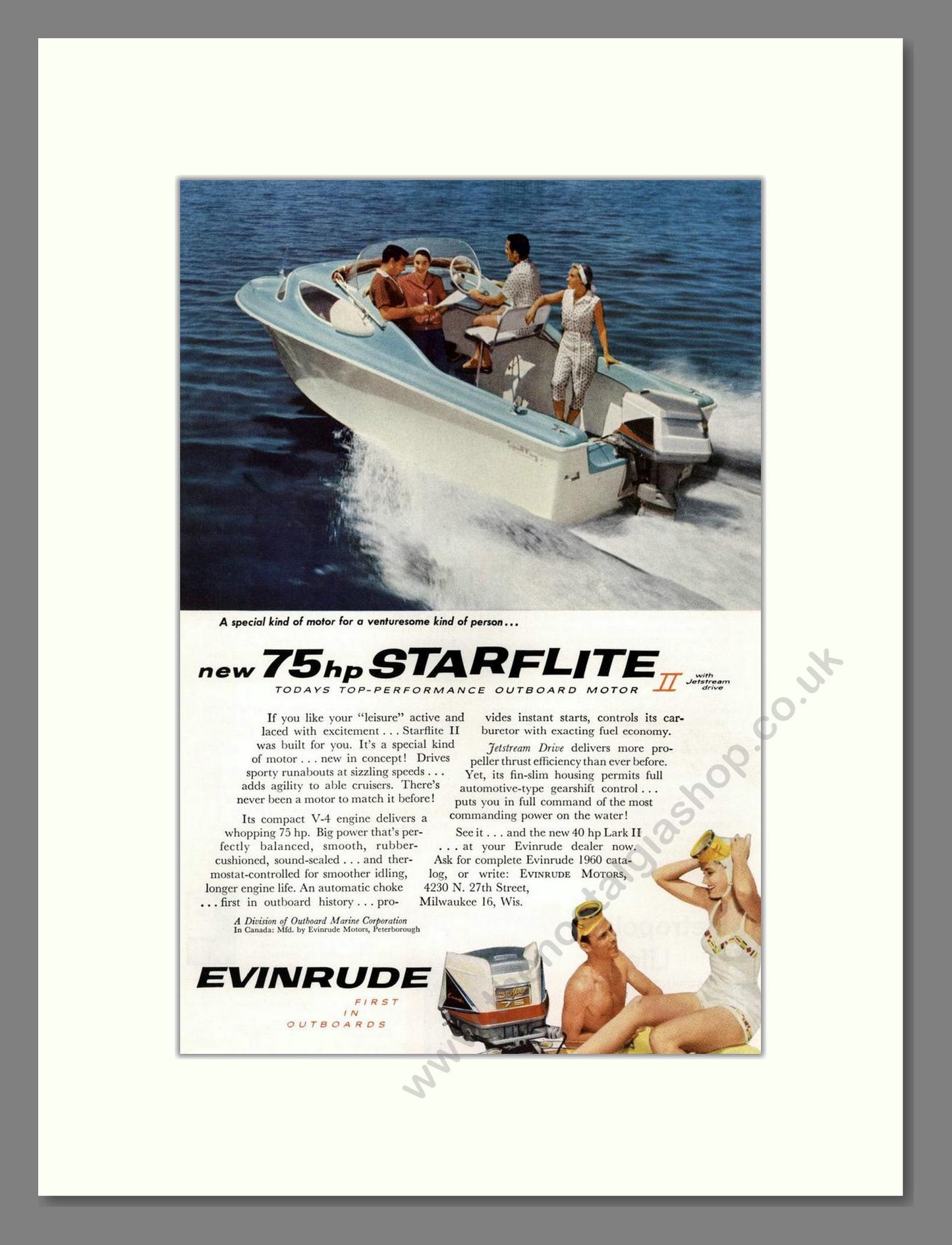 Evinrude - Starflite II Outboard Motor. Vintage Advert 1959 (ref AD68094)