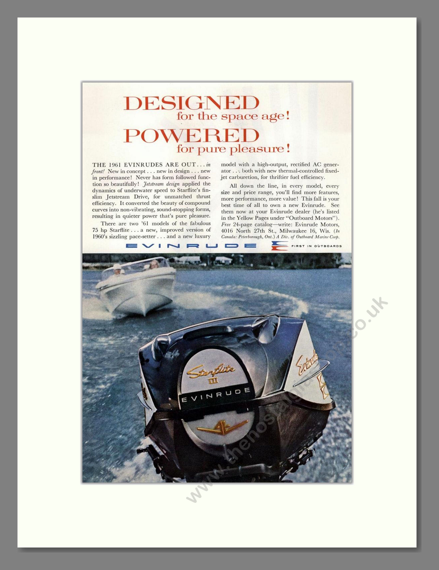 Evinrude - Starflite III Outboard Motor. Vintage Advert 1960 (ref AD68098)