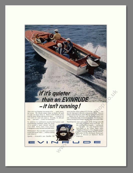 Evinrude - Quiet Outboard Motor. Vintage Advert 1961 (ref AD68105)