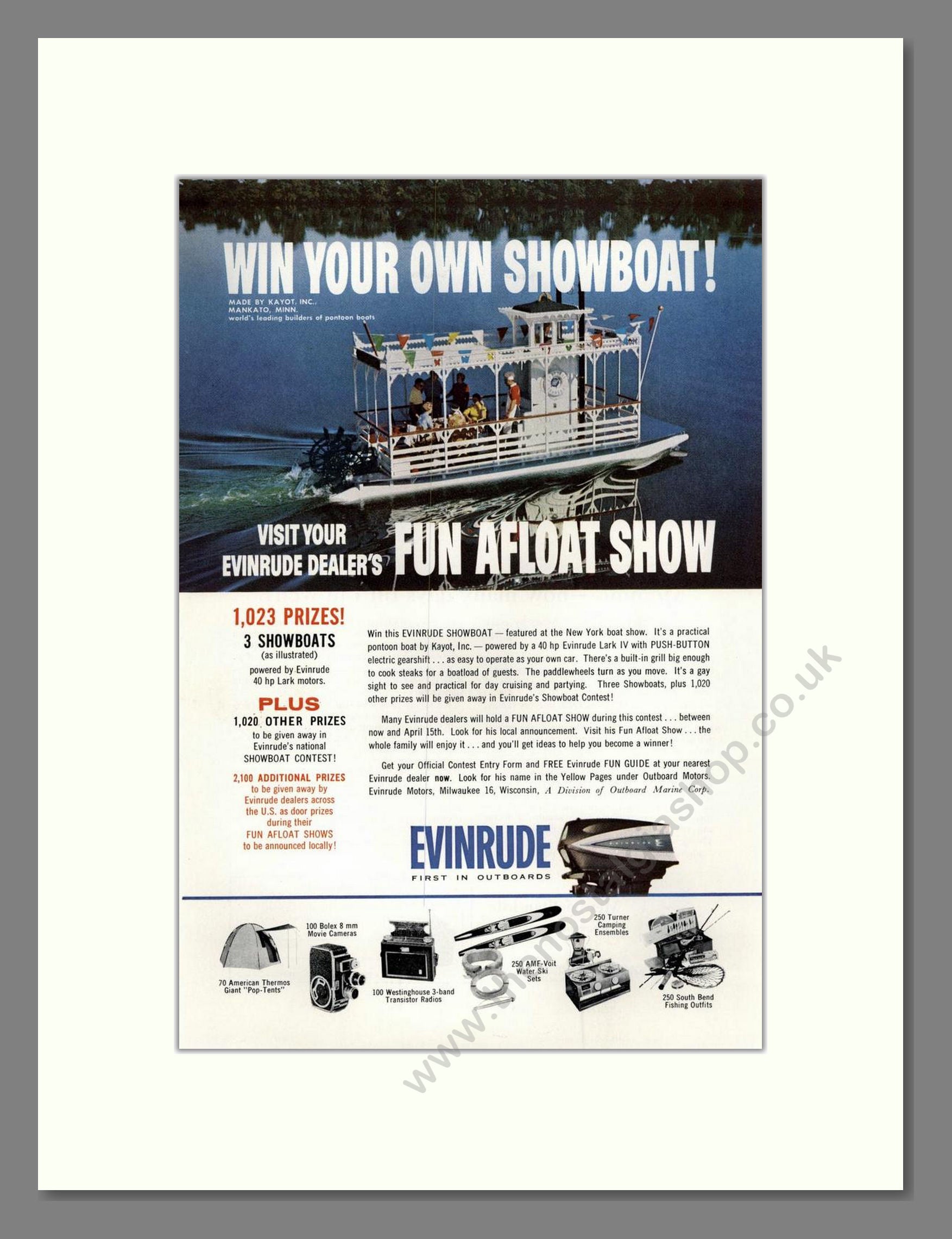 Evinrude - Fun Afloat Show. Vintage Advert 1962 (ref AD68106)