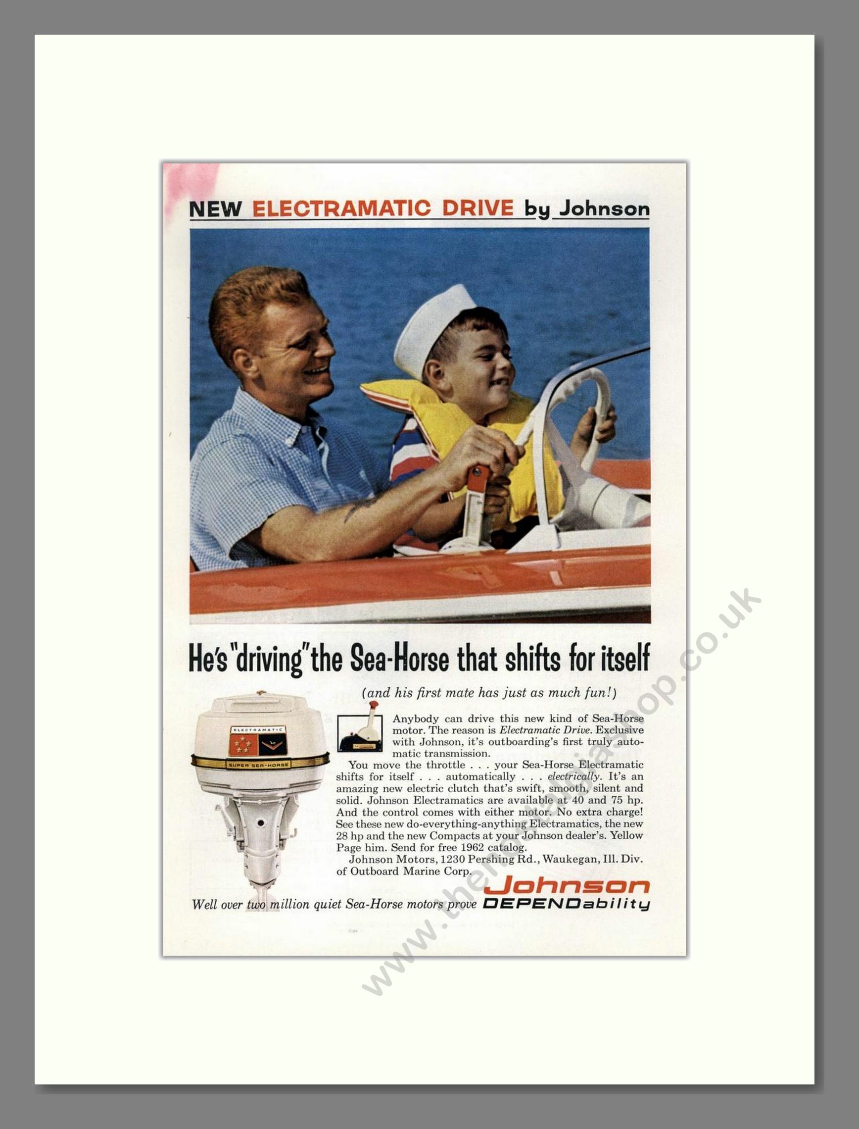 Johnson - Electramatic Outboard Motor. Vintage Advert 1962 (ref AD68117)