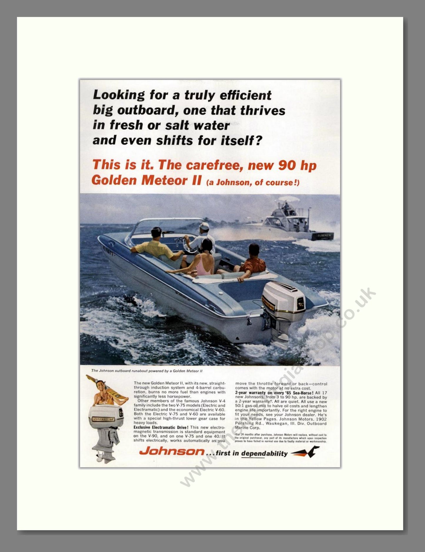 Johnson - Golden Meteor II Outboard Motor. Vintage Advert 1965 (ref AD68122)