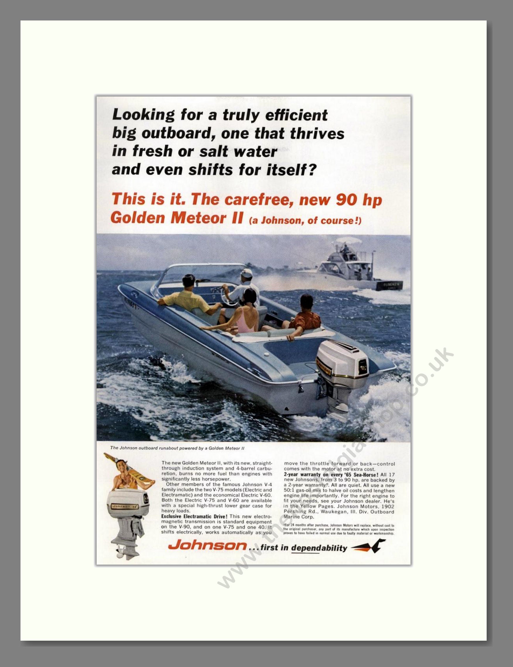 Johnson - Golden Meteor II Outboard Motor. Vintage Advert 1965 (ref AD68122)