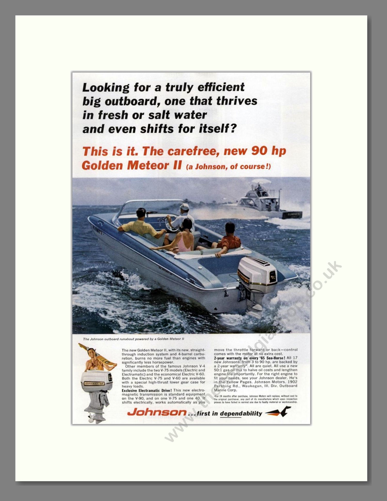 Johnson - Golden Meteor II Outboard Motor. Vintage Advert 1965 (ref AD68125)