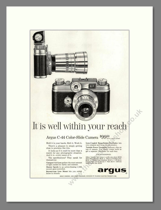 Argus - C-44 Slide Camera. Vintage Advert 1957 (ref AD68126)