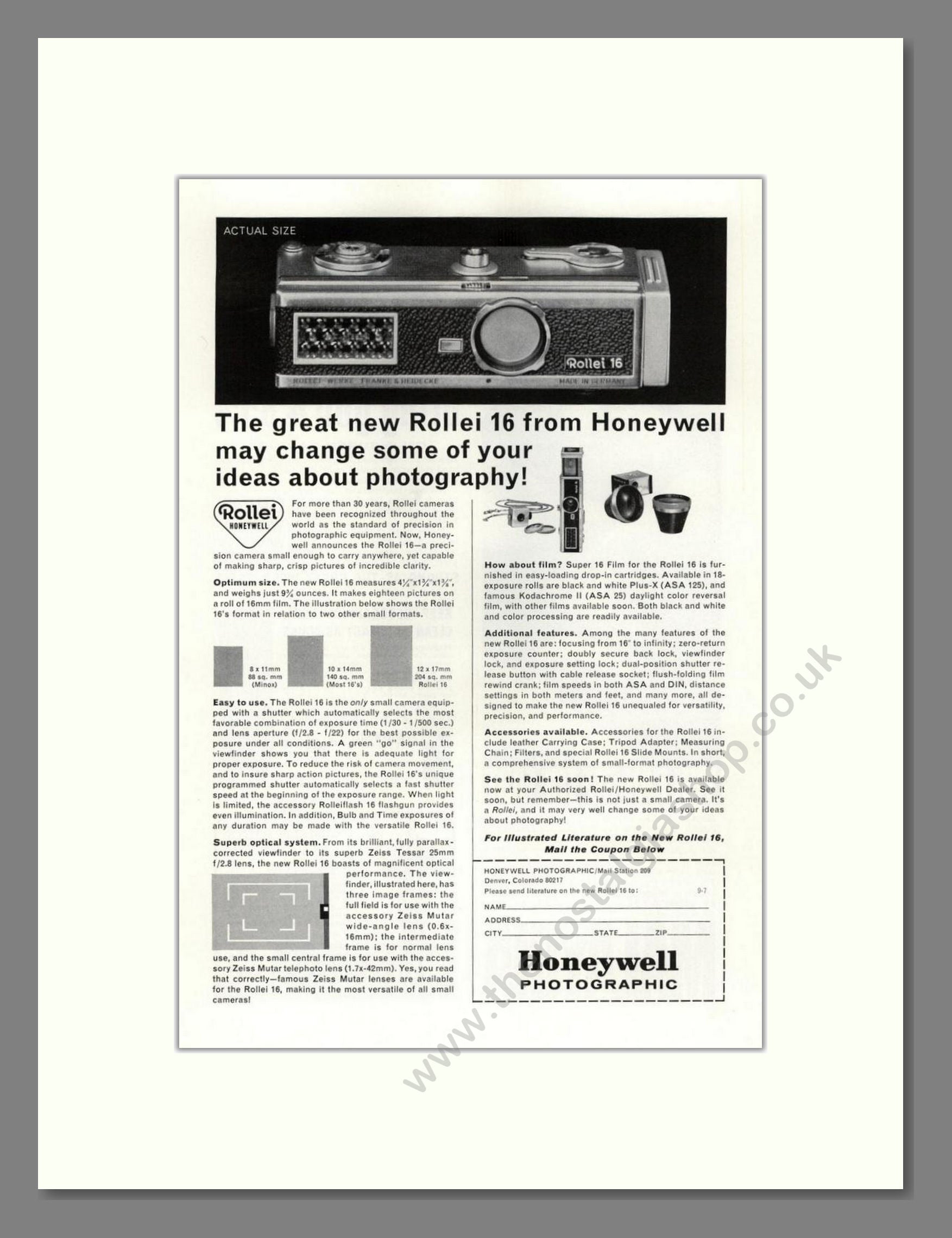 Honeywell - Rollei 16. Vintage Advert 1965 (ref AD68225)