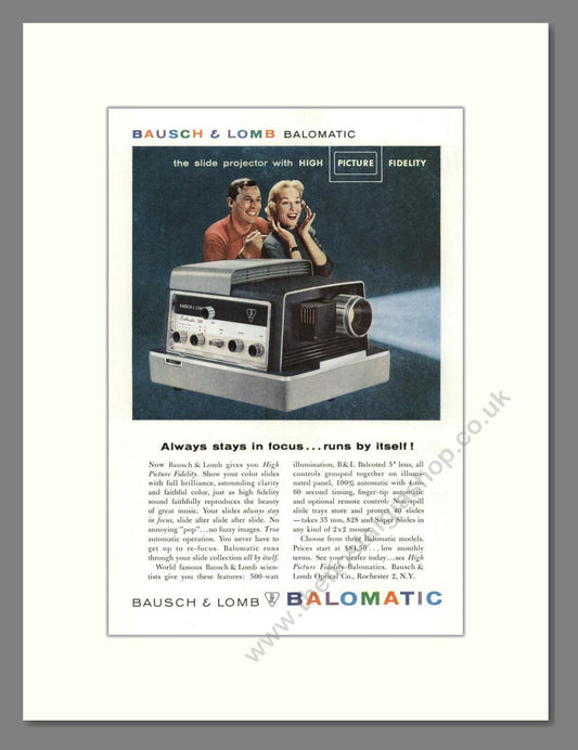 Bausch And Lomb - Balomatic Projector. Vintage Advert 1958 (ref AD68237)