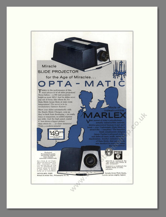 Marlex - Optamatic Projector. Vintage Advert 1958 (ref AD68239)