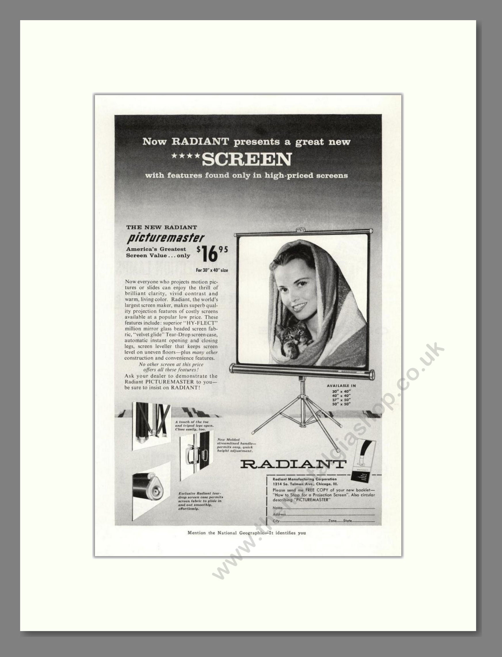 Radiant - Picturemaster Screen. Vintage Advert 1956 (ref AD68278)