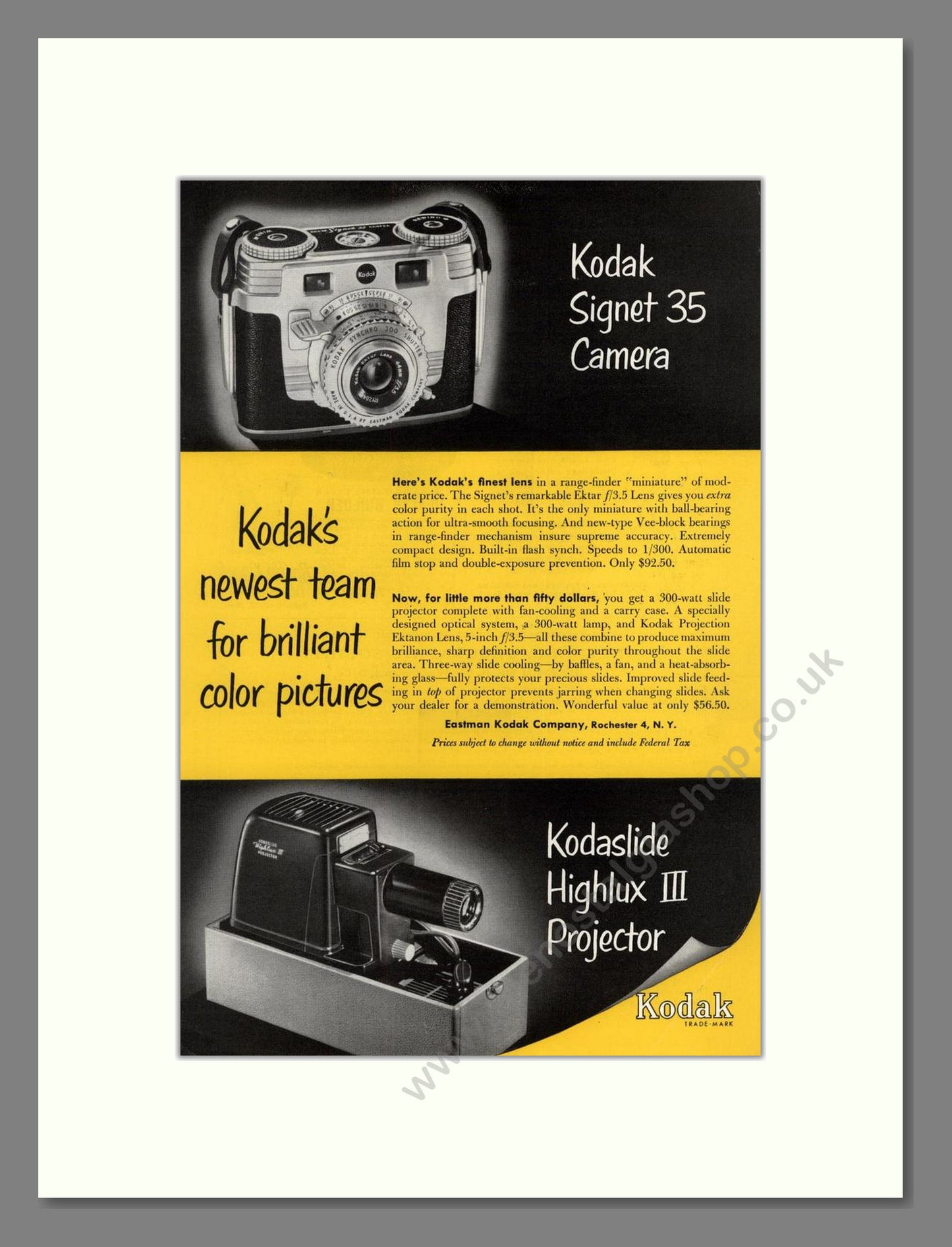 Kodak - Signet 35 / Highlux III. Vintage Advert 1953 (ref AD68288)