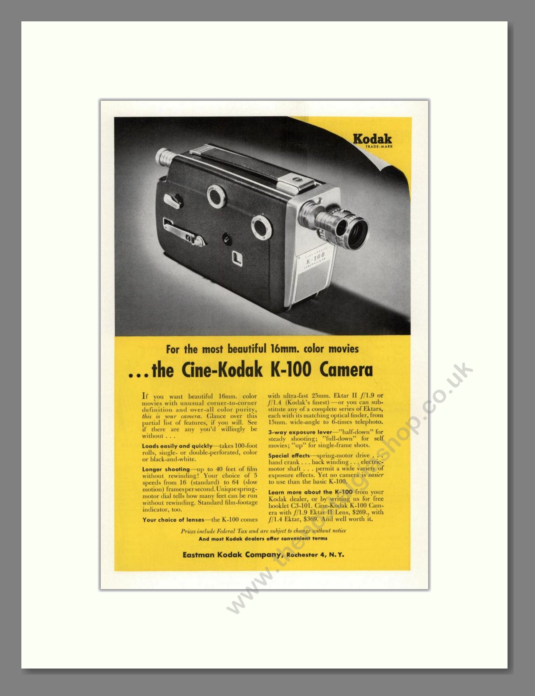 Kodak - Cine-Kodak K-100. Vintage Advert 1955 (ref AD68292)