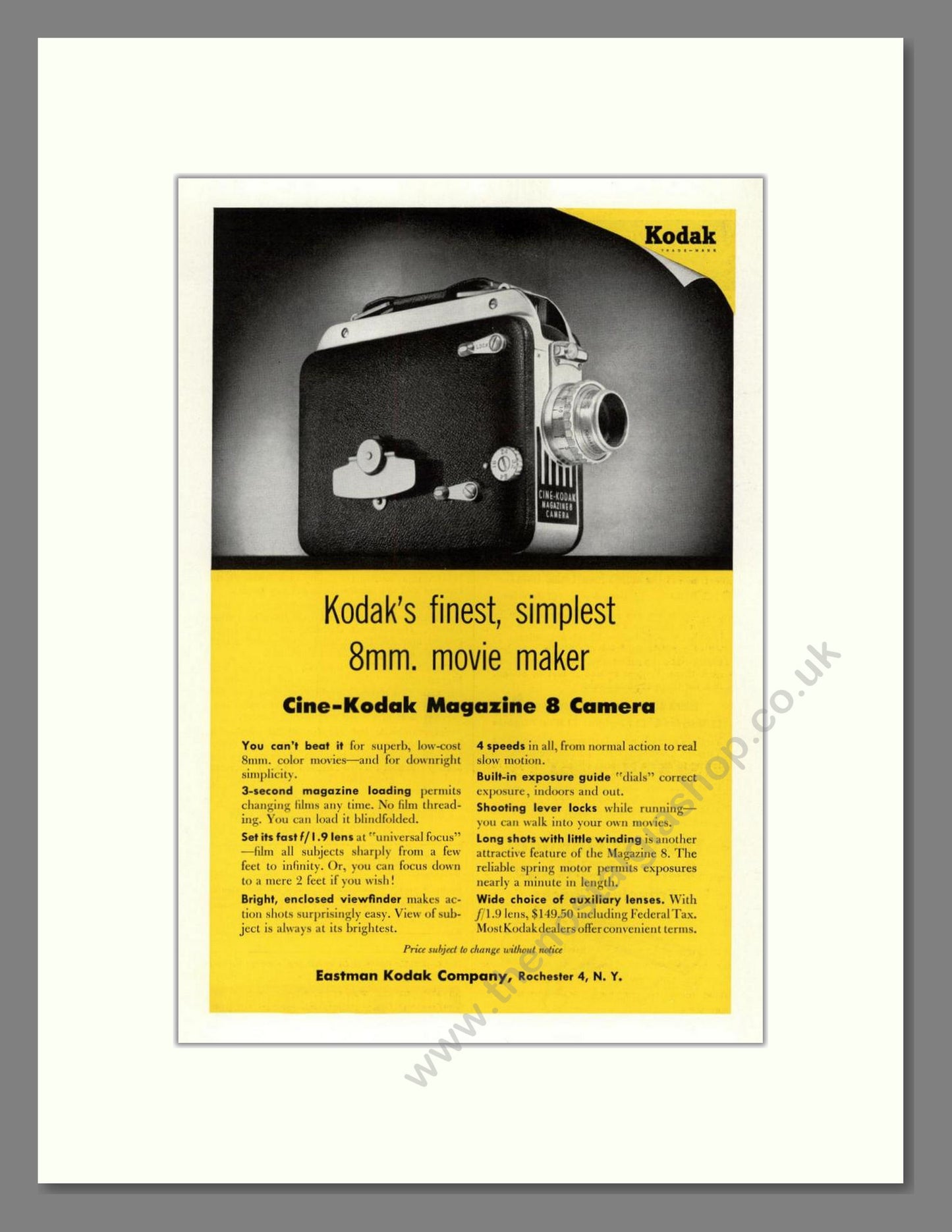 Kodak - Cine-Kodak Magazine 8 Camera. Vintage Advert 1954 (ref AD68293)