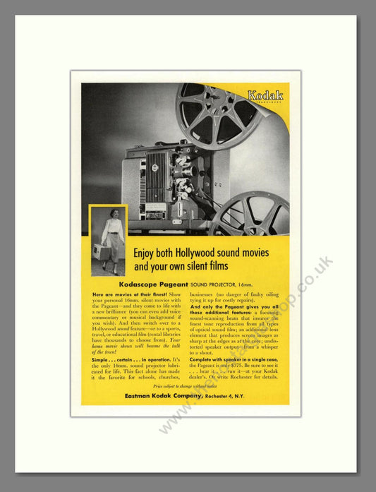 Kodak - Kodascope Pageant Projector. Vintage Advert 1954 (ref AD68296)