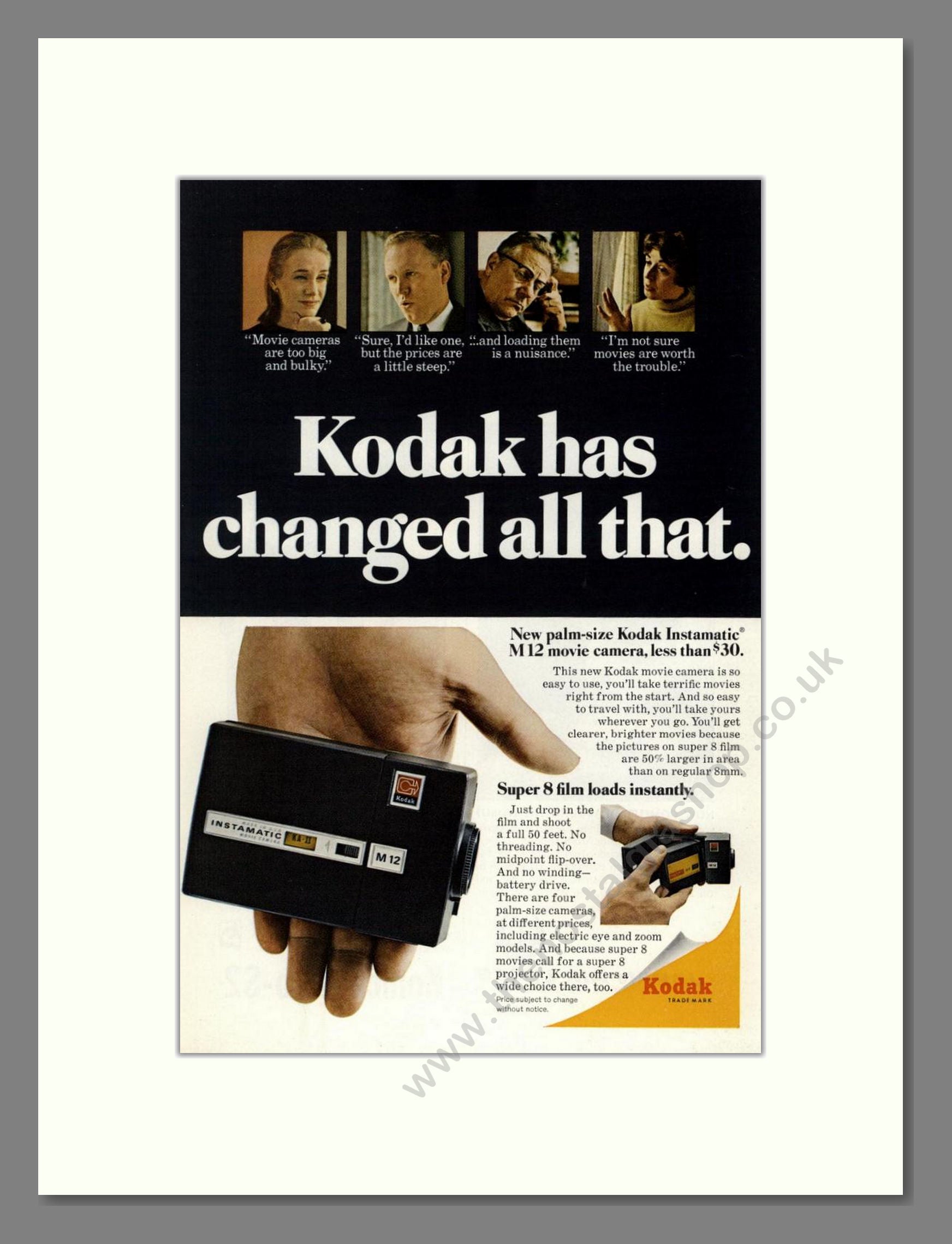 Kodak - Instamatic M12 Movie Camera. Vintage Advert 1967 (ref AD68305)