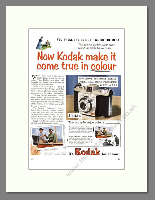 Kodak - Bantam Colorsnap. Vintage Advert 1955 (ref AD68310)