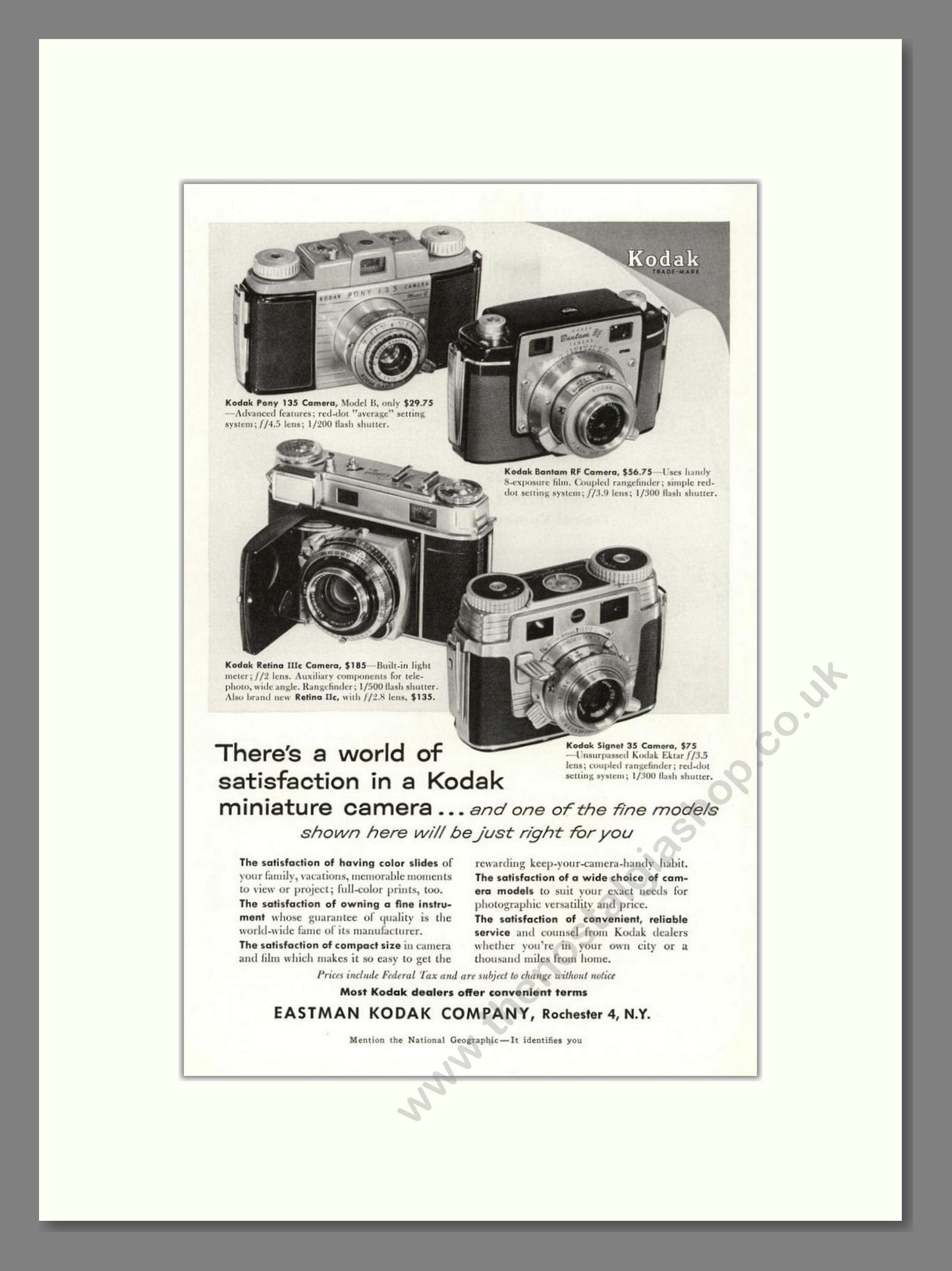 Kodak - Miniature Cameras. Vintage Advert 1955 (ref AD68326)