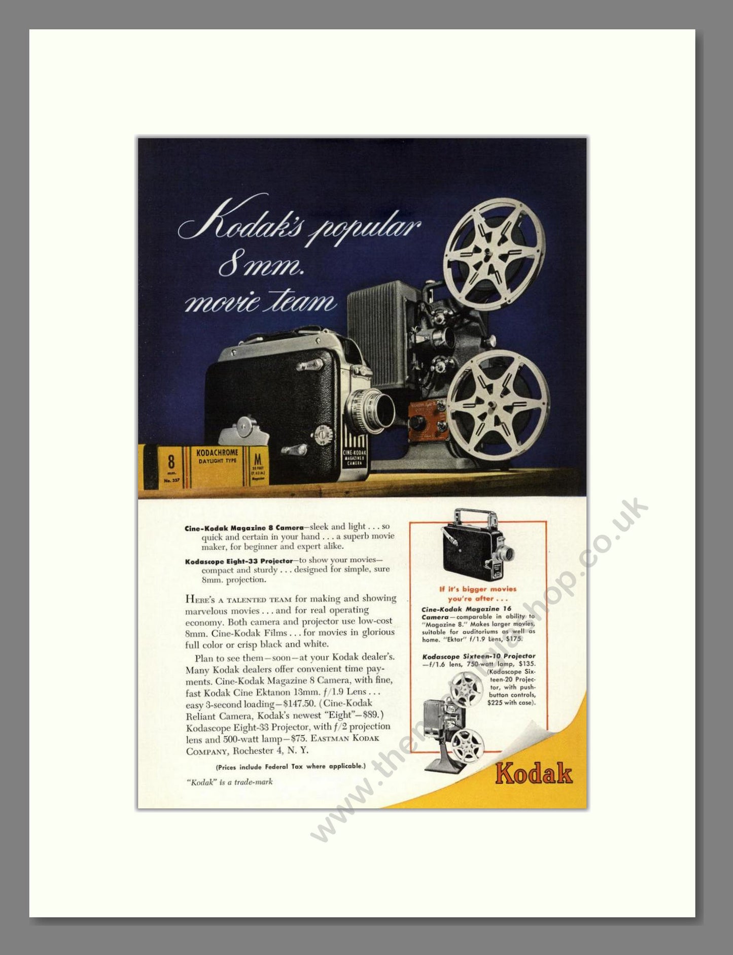 Kodak - Cine-Kodak Camera And Projector. Vintage Advert 1949 (ref AD68352)