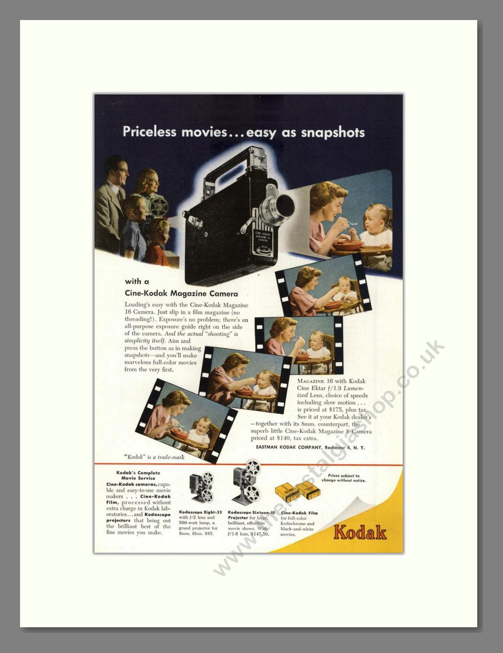 Kodak - Cine-Kodak Magazine 8 Camera. Vintage Advert 1949 (ref AD68390)