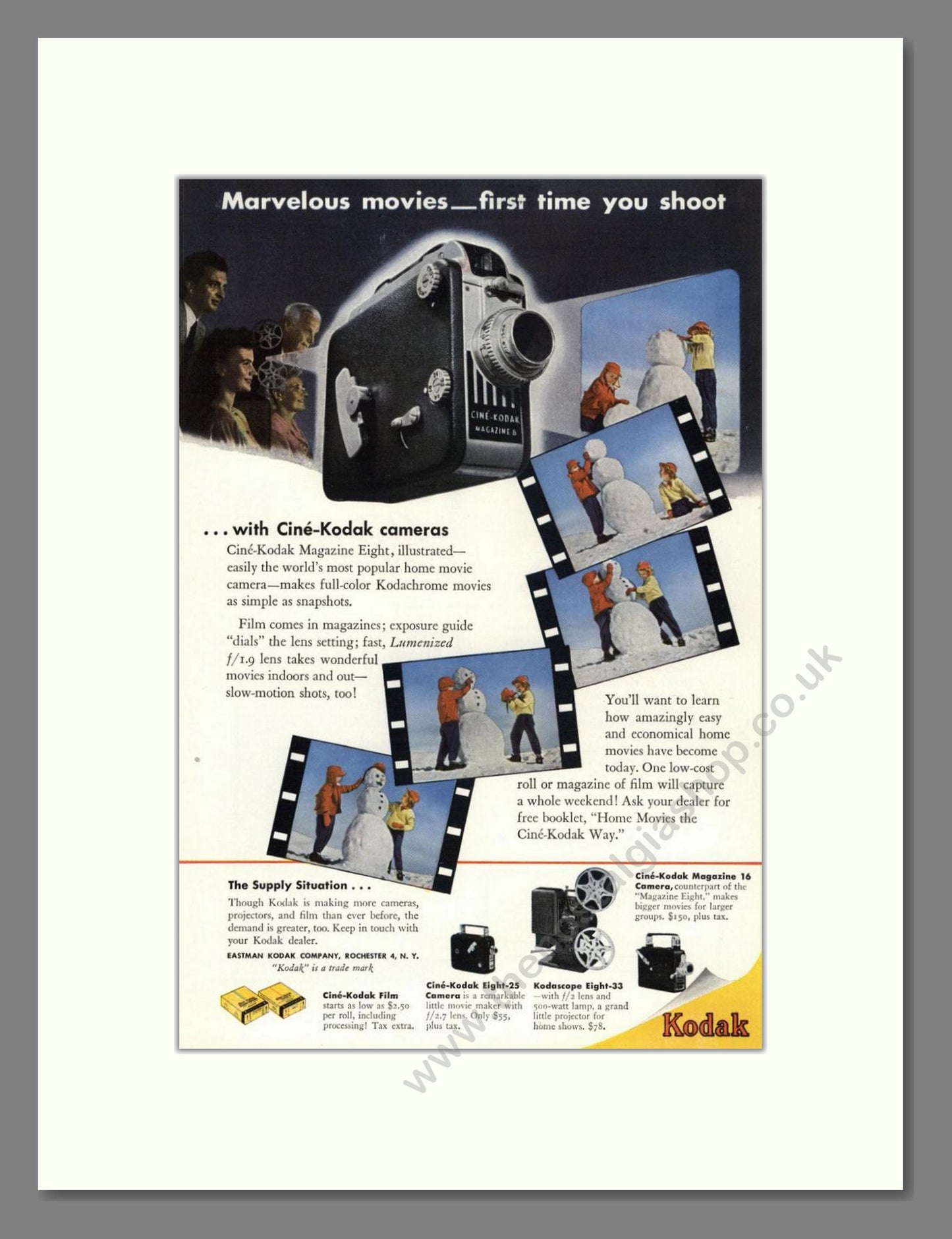 Kodak - Cine-Kodak Cameras. Vintage Advert 1948 (ref AD68392)