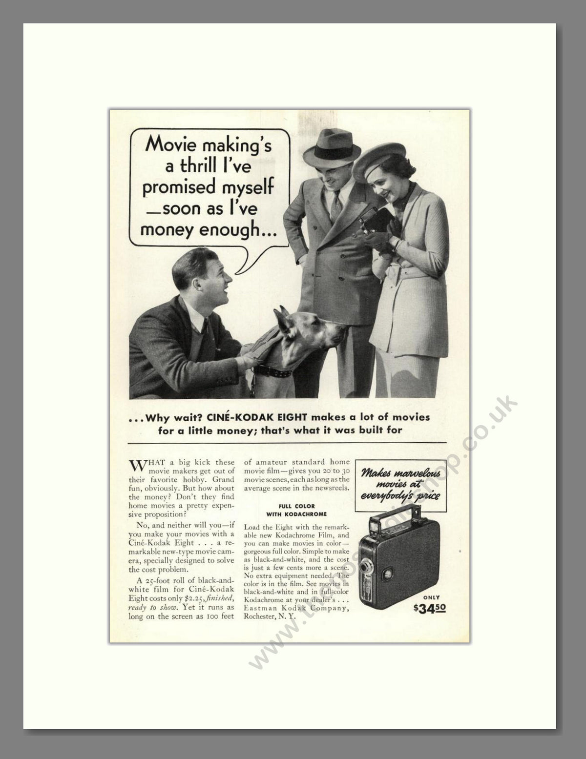 Kodak - Cine-Kodak Eight. Vintage Advert 1937 (ref AD68750)