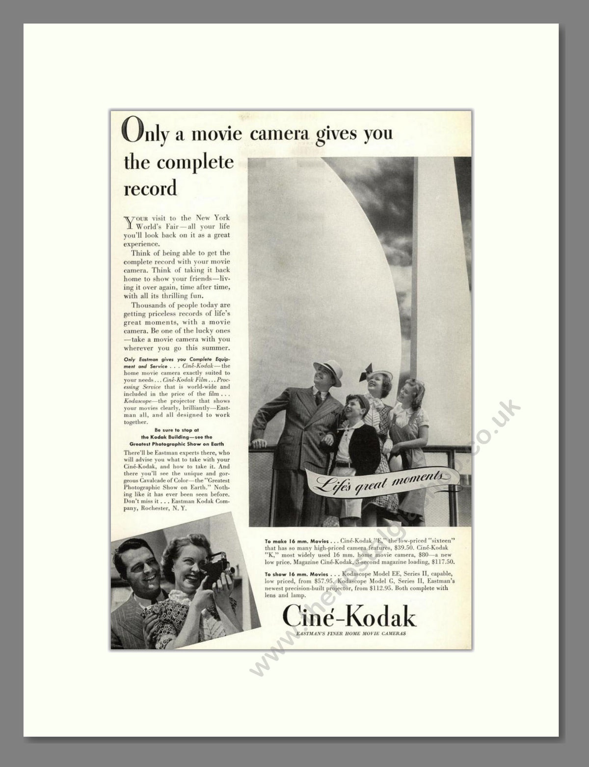 Kodak - Cine-Kodak Cameras. Vintage Advert 1939 (ref AD68752)