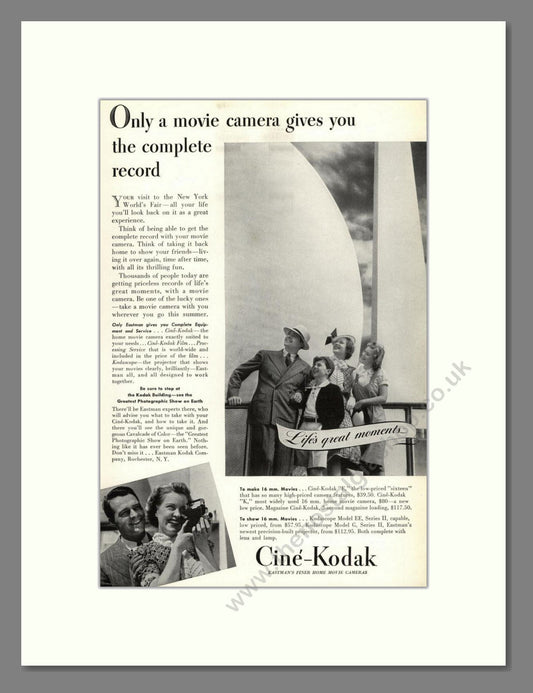 Kodak - Cine-Kodak Cameras. Vintage Advert 1939 (ref AD68752)