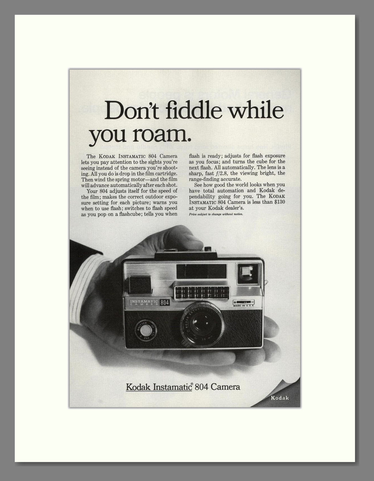 Kodak - Instamatic 804. Vintage Advert 1967 (ref AD68771)