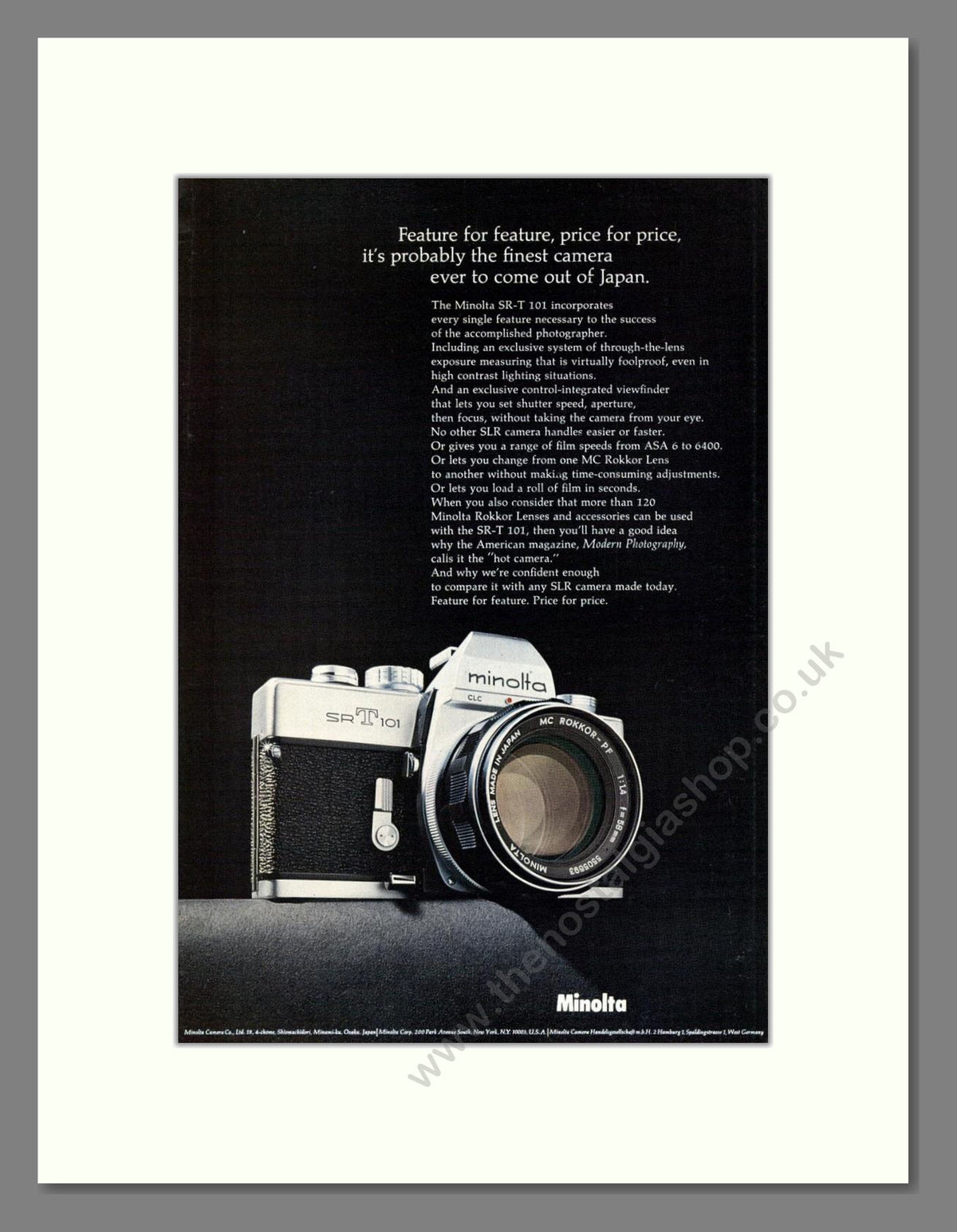 Minolta - SR T101. Vintage Advert 1971 (ref AD68789)