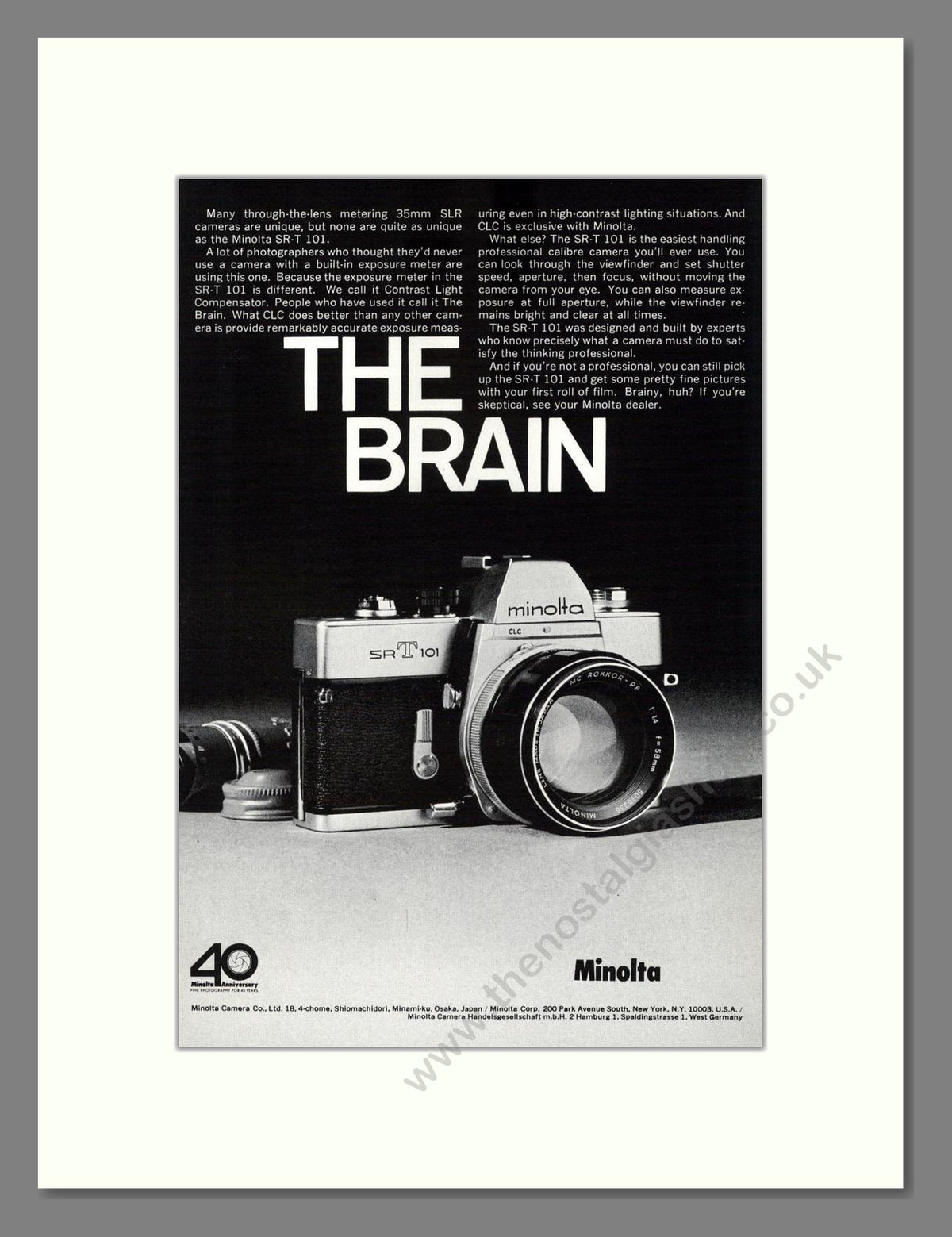 Minolta - SR T101. Vintage Advert 1969 (ref AD68795)