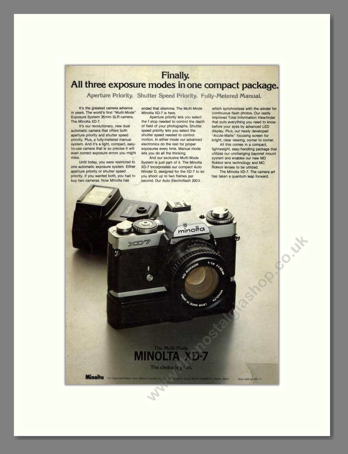Minolta - XD-7 SLR. Vintage Advert 1978 (ref AD68806)