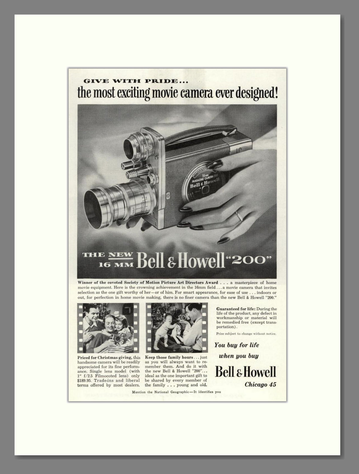 Bell & Howell - 16mm 200 Movie Camera. Vintage Advert 1951 (ref AD68807)