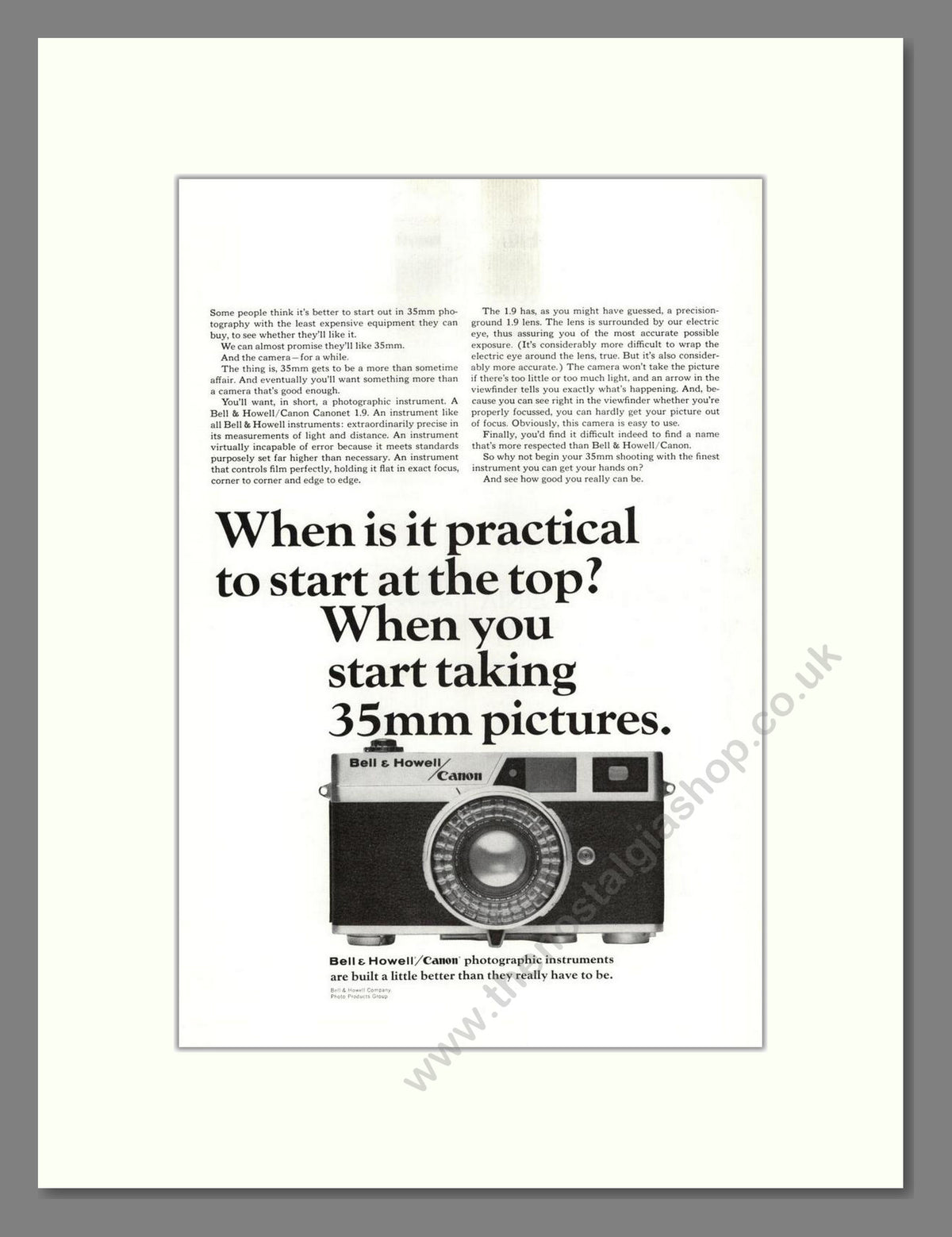 Bell & Howell - Canonet Camera. Vintage Advert 1965 (ref AD68825)