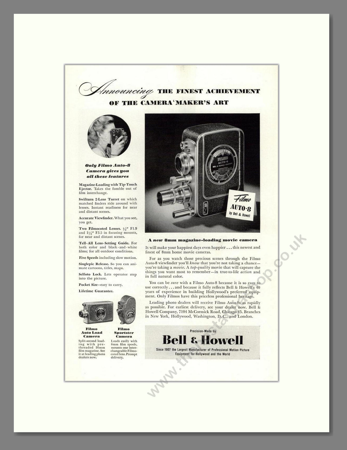 Bell & Howell - Filmo Auto 8. Vintage Advert 1948 (ref AD68835)