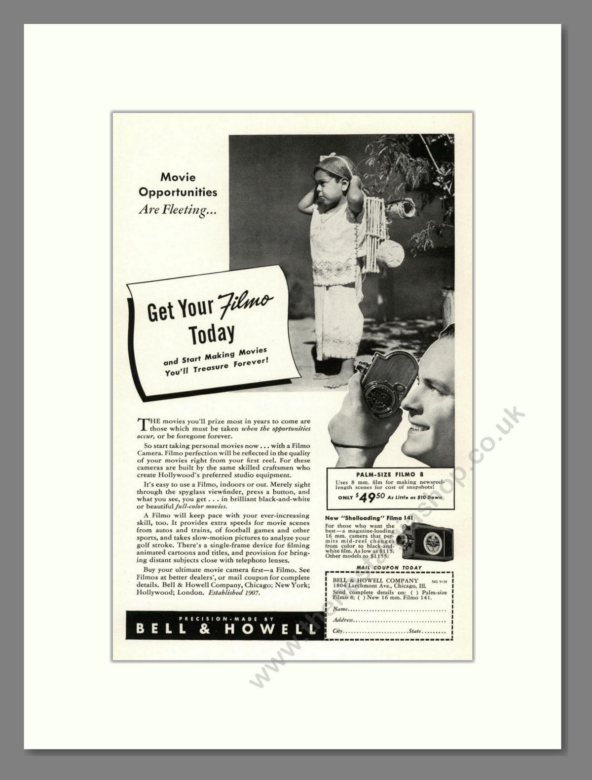 Bell & Howell - Filmo 8. Vintage Advert 1939 (ref AD68845)