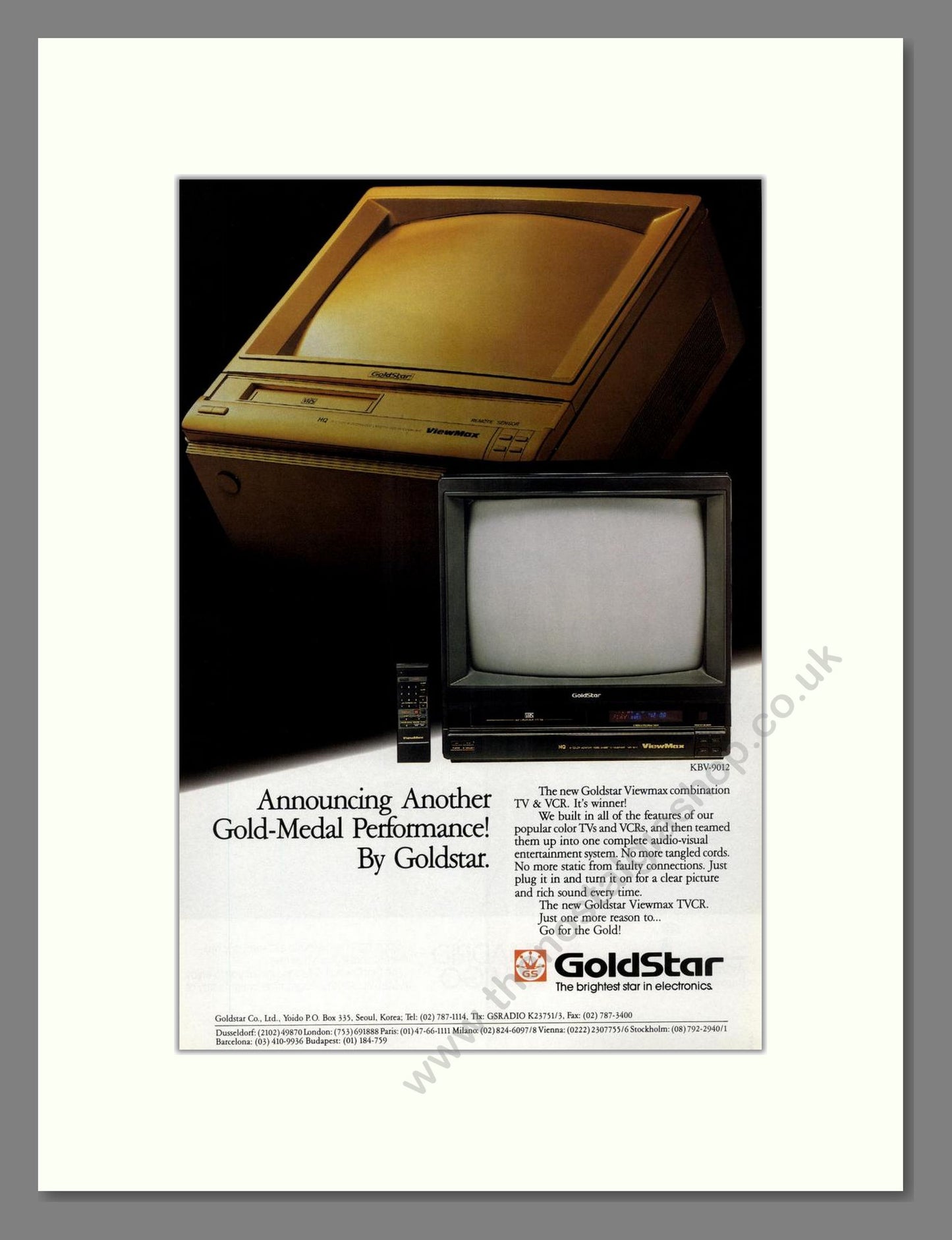 Goldstar - KBV-9012 TV / VCR. Vintage Advert 1989 (ref AD68431)