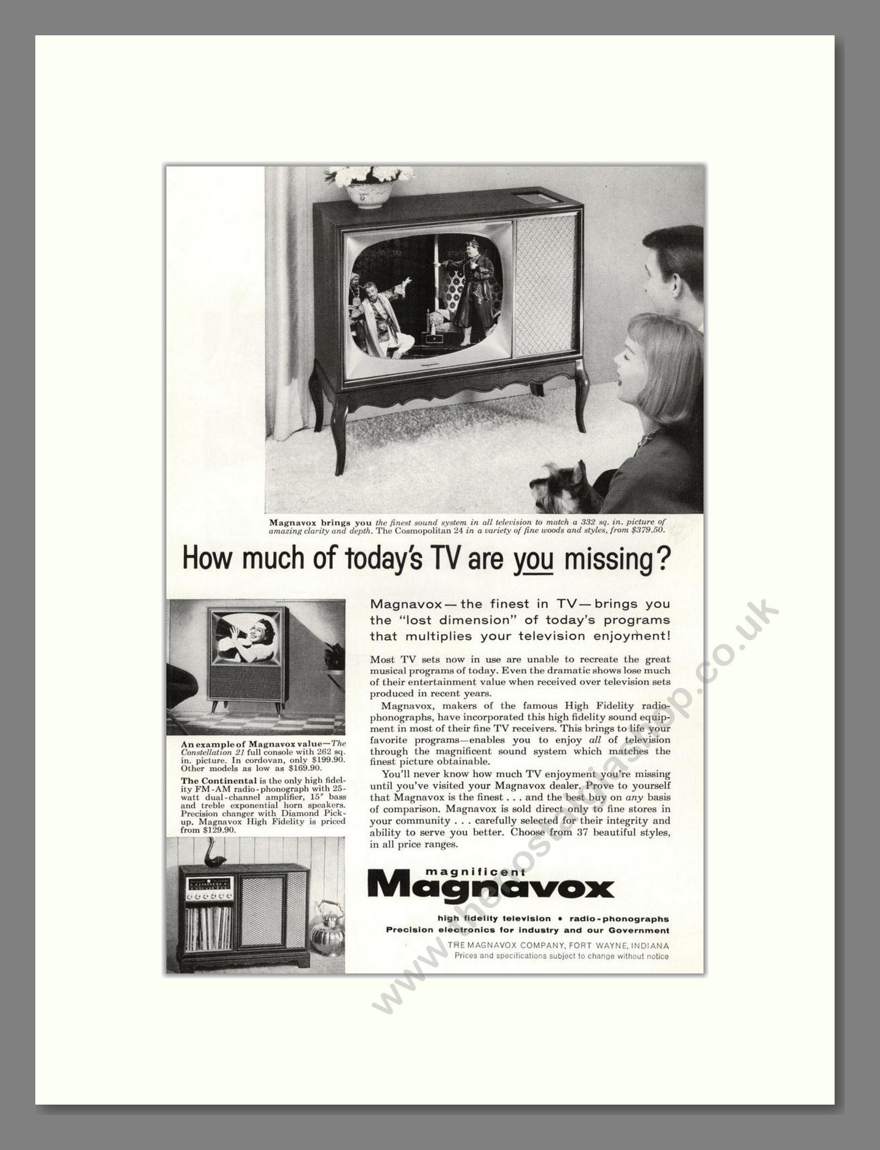Magnavox - Cosmopolitan TV. Vintage Advert 1958 (ref AD68453)