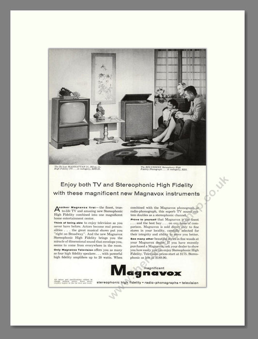 Magnavox - Manhattan / Belvedere TV. Vintage Advert 1958 (ref AD68454)