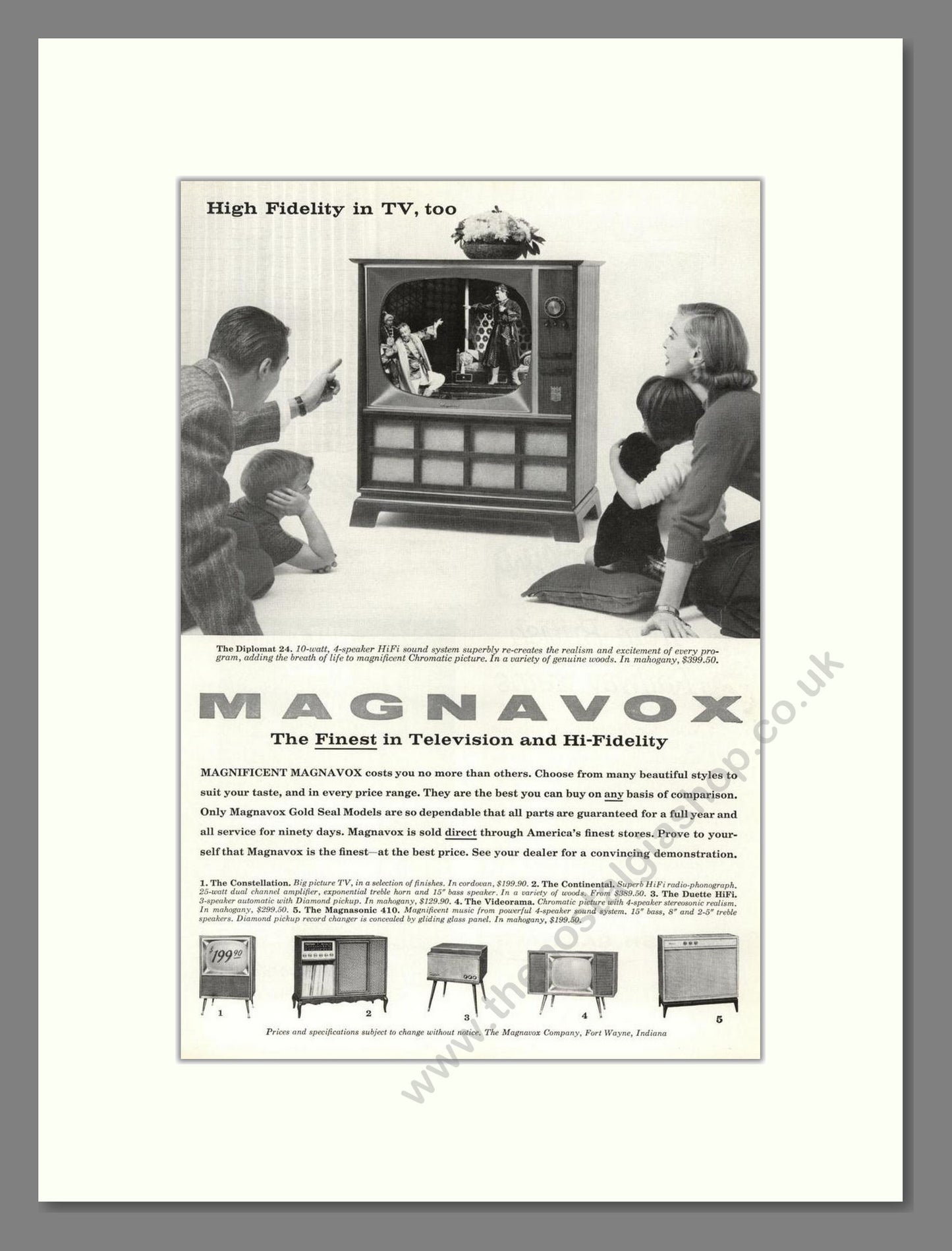 Magnavox - Diplomat TV. Vintage Advert 1958 (ref AD68455)