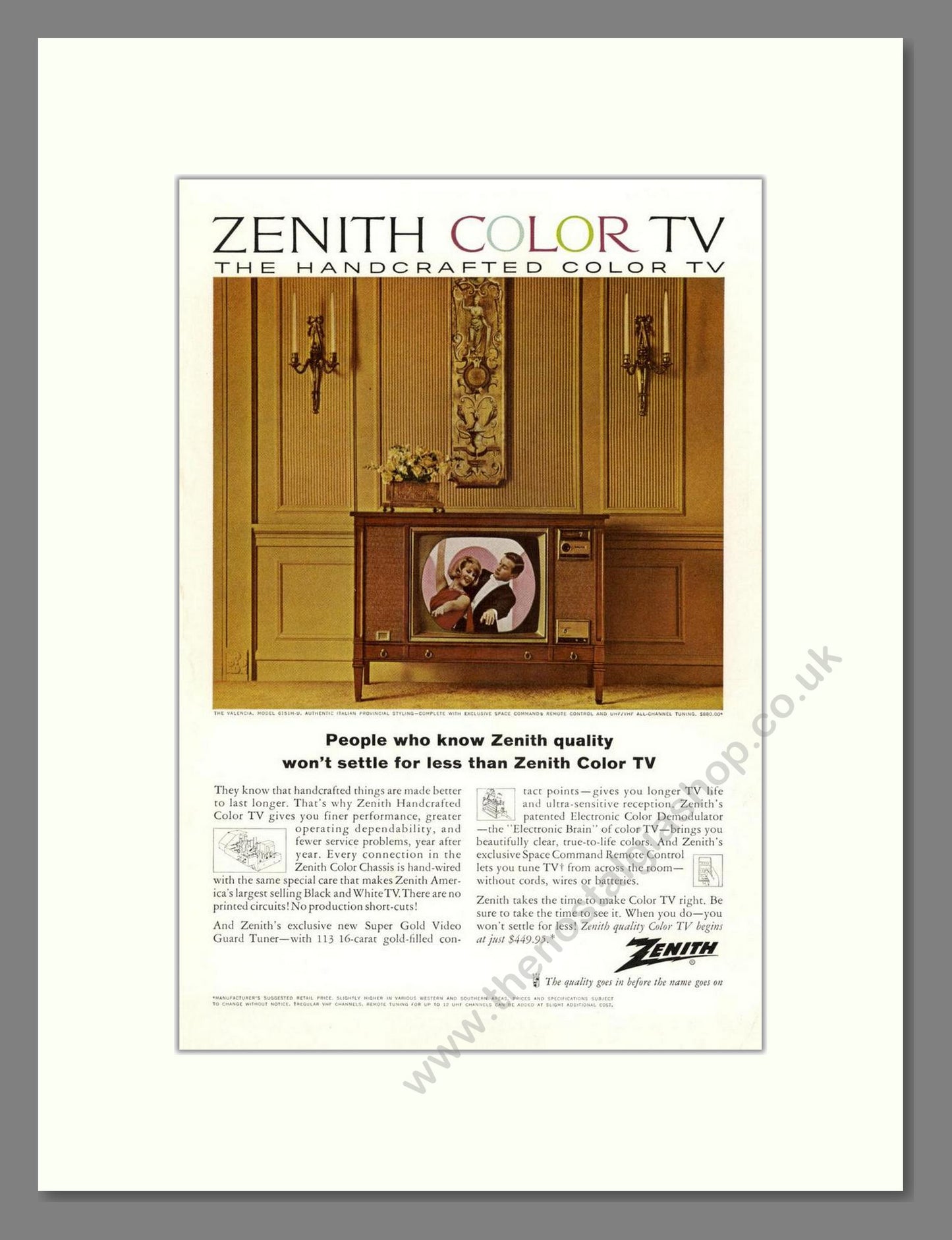 Zenith - Handcrafted TV. Vintage Advert 1964 (ref AD68469)