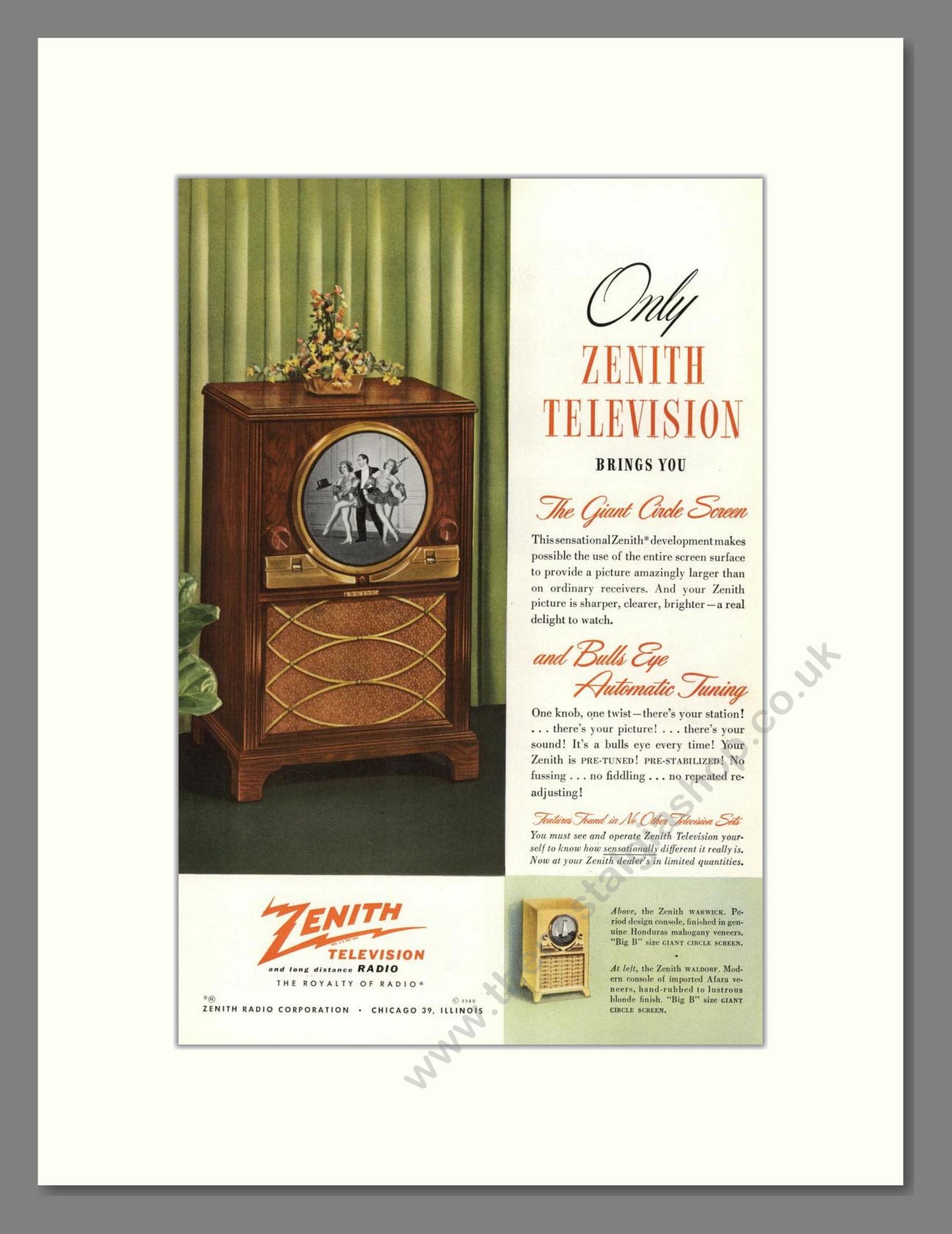 Zenith - Giant Circle Screen. Vintage Advert 1949 (ref AD68470)